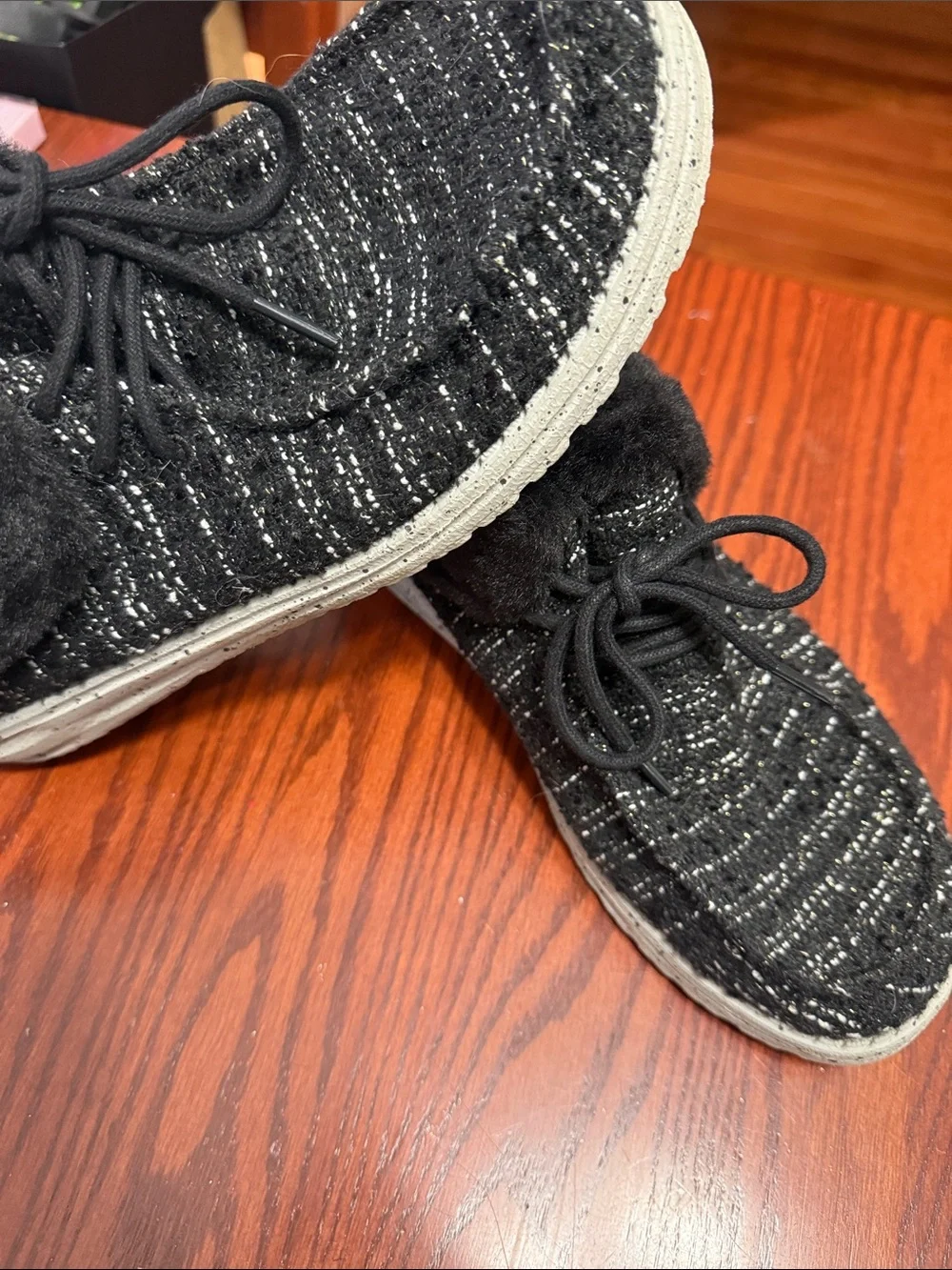 Hey Dude Black Knit Sneakers with White Speckle